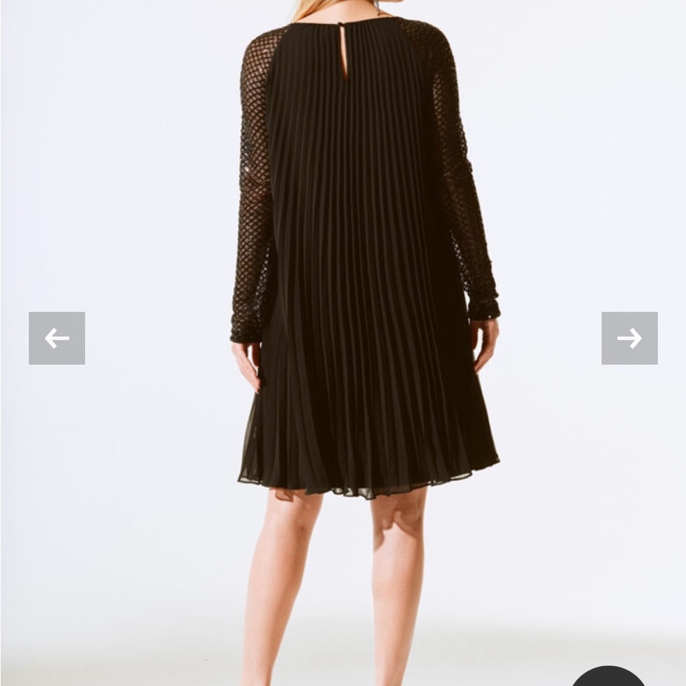 Joseph Ribkoff Black Pleated Midi Dress with Sequin Sleeves - Picture 11 of 15